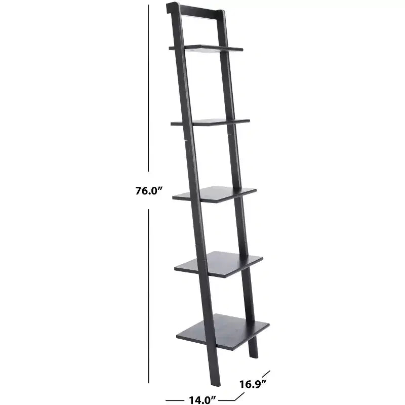 5-Tier Leaning Etagere Ladder Bookshelf, Mahogany & MDF