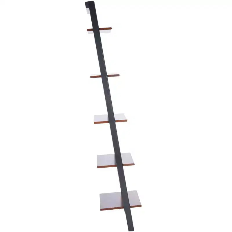5-Tier Leaning Etagere Ladder Bookshelf, Mahogany & MDF
