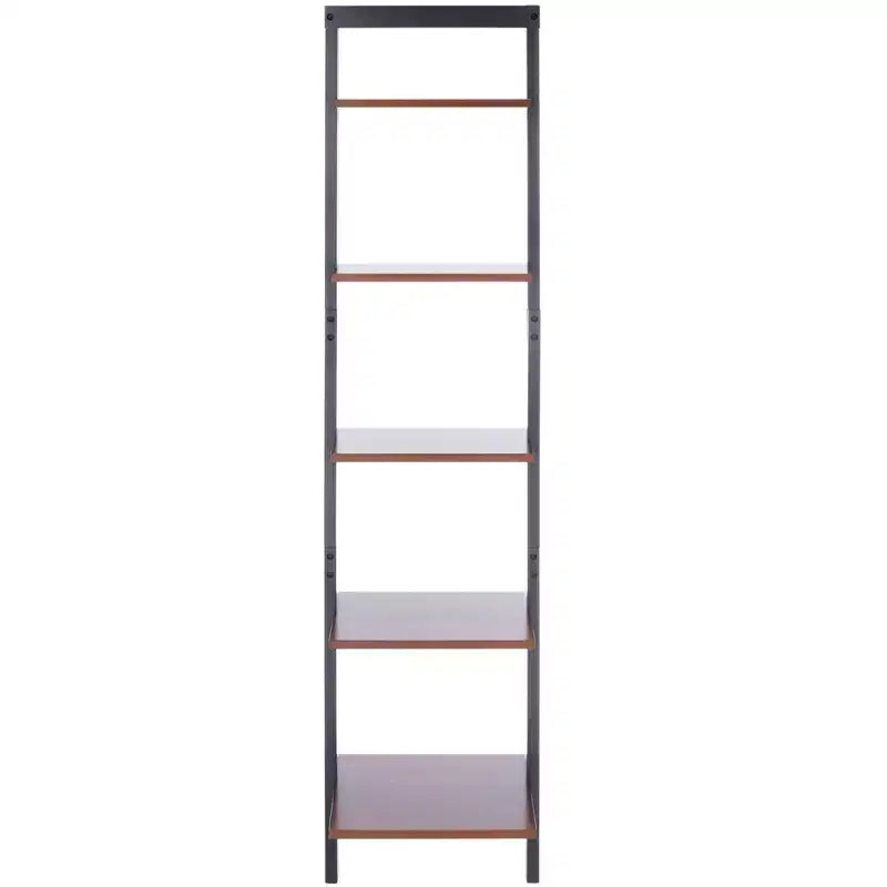 5-Tier Leaning Etagere Ladder Bookshelf, Mahogany & MDF