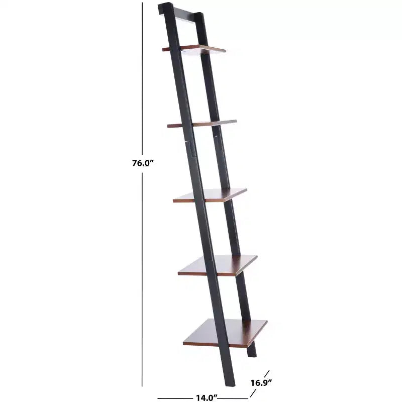 5-Tier Leaning Etagere Ladder Bookshelf, Mahogany & MDF