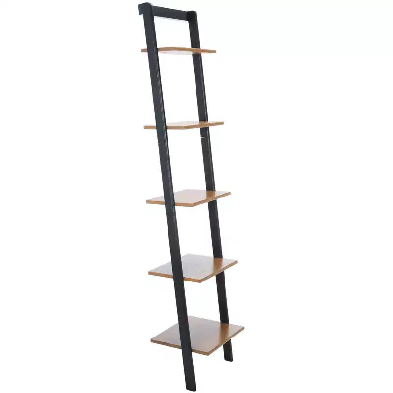 5-Tier Leaning Etagere Ladder Bookshelf, Mahogany & MDF