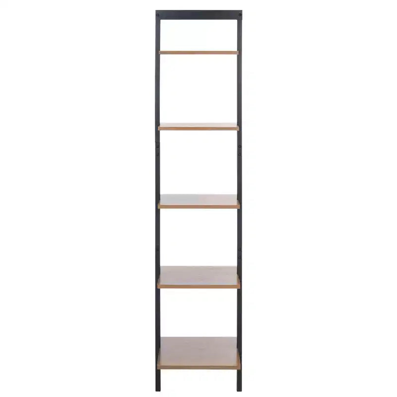 5-Tier Leaning Etagere Ladder Bookshelf, Mahogany & MDF