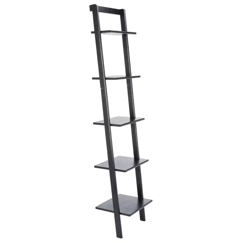 5-Tier Leaning Etagere Ladder Bookshelf, Mahogany & MDF