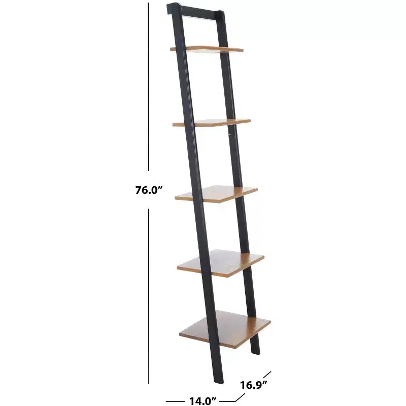 5-Tier Leaning Etagere Ladder Bookshelf, Mahogany & MDF