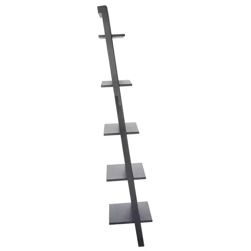 5-Tier Leaning Etagere Ladder Bookshelf, Mahogany & MDF