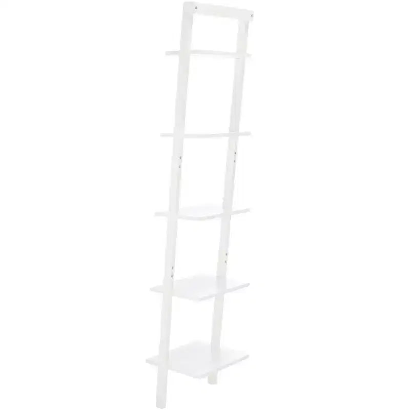 5-Tier Leaning Etagere Ladder Bookshelf, Mahogany & MDF