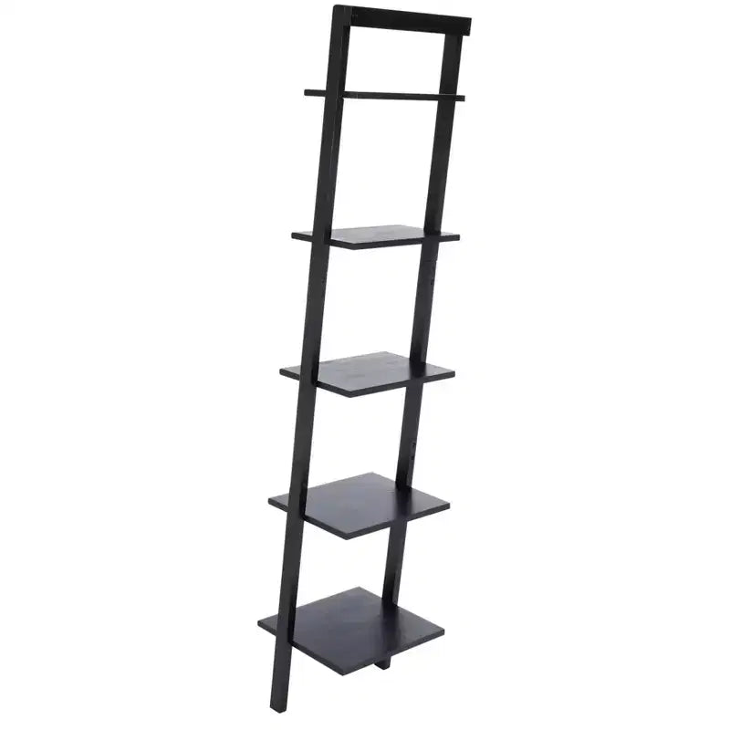 5-Tier Leaning Etagere Ladder Bookshelf, Mahogany & MDF