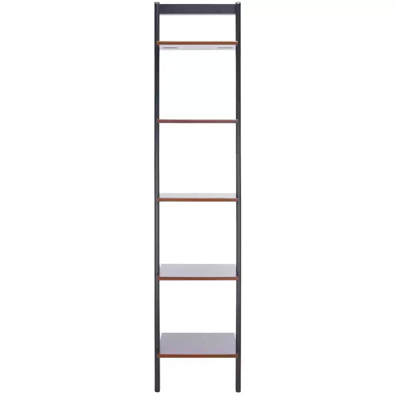 5-Tier Leaning Etagere Ladder Bookshelf, Mahogany & MDF